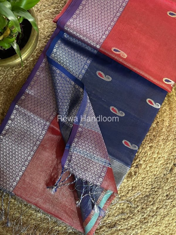 Maheshwari Silver Tissue Meena Butti Saree