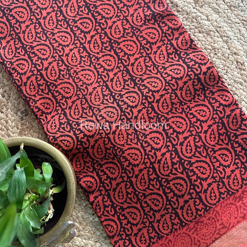 Maheshwari Rust Orange Bagh Print Small Border Saree MTBS020