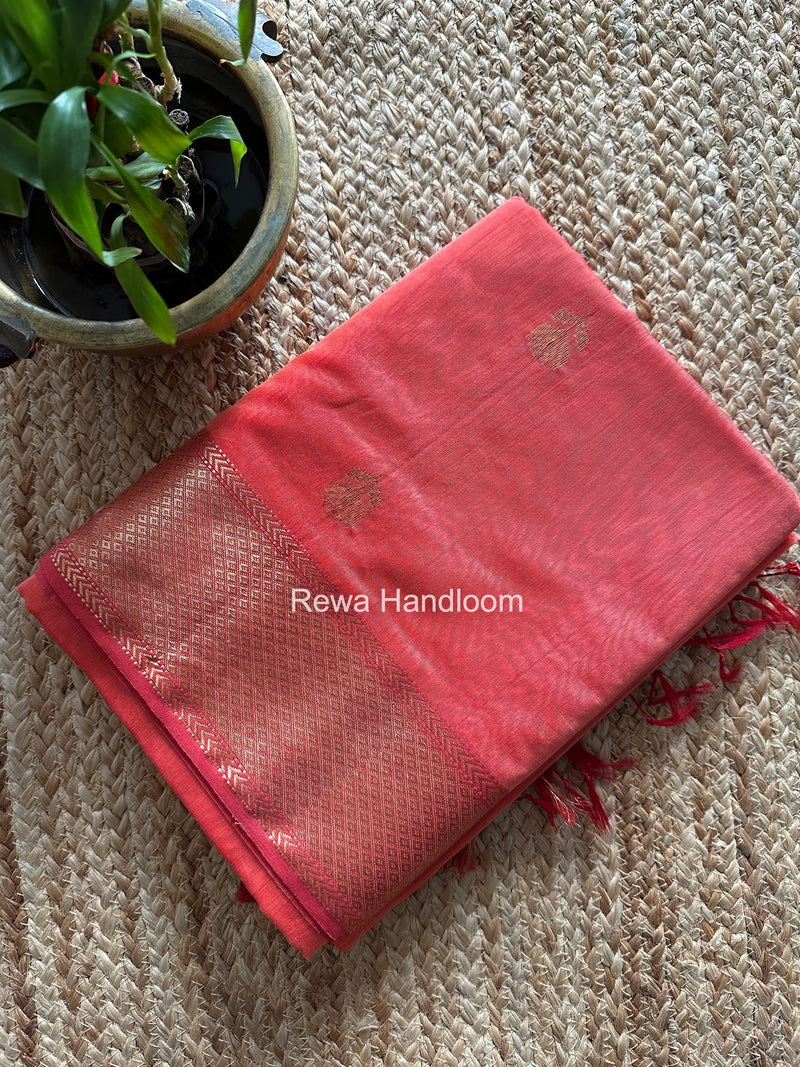 Maheshwari Peach Lotus Butta Saree LLBS052