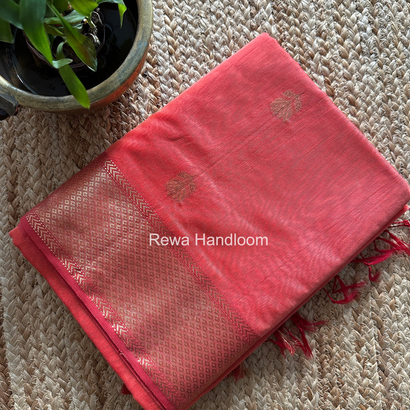 Maheshwari Peach Lotus Butta Saree LLBS052