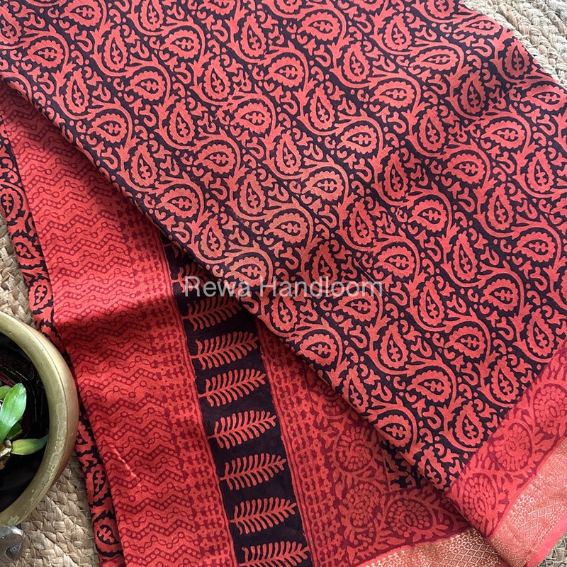 Maheshwari Bagh Print Small Border Saree
