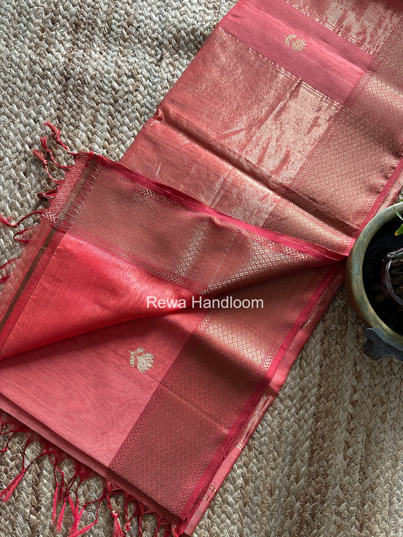 Maheshwari Peach Lotus Butta Saree LLBS052