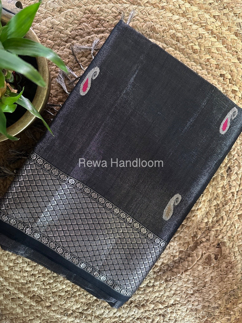 Maheshwari Black Silver Tissue Meena Butti Saree SMB0013
