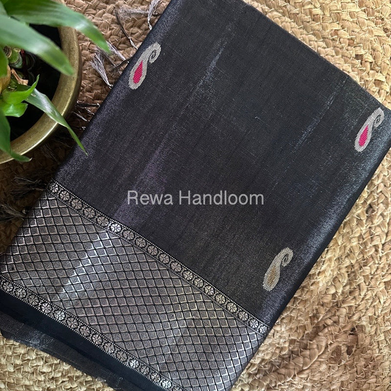 Maheshwari Black Silver Tissue Meena Butti Saree SMB0013
