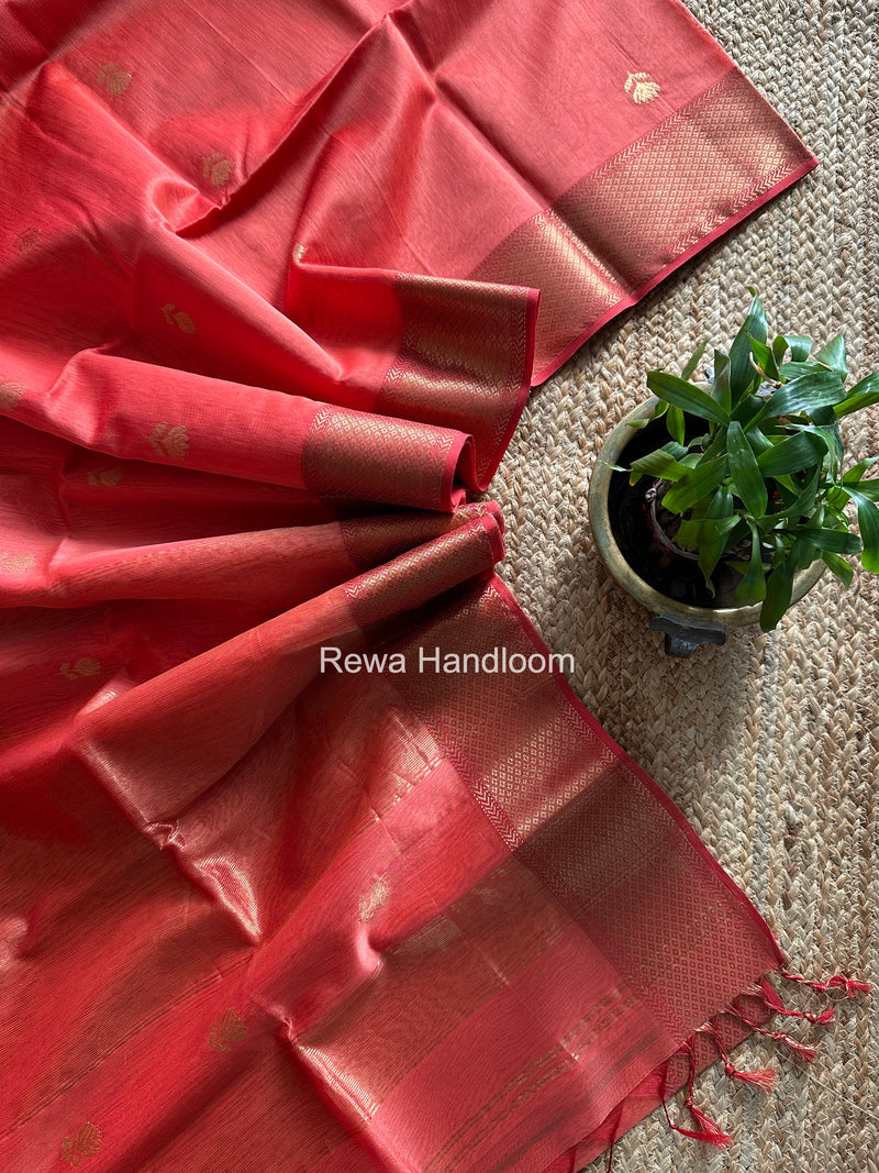 Maheshwari Peach Lotus Butta Saree LLBS052