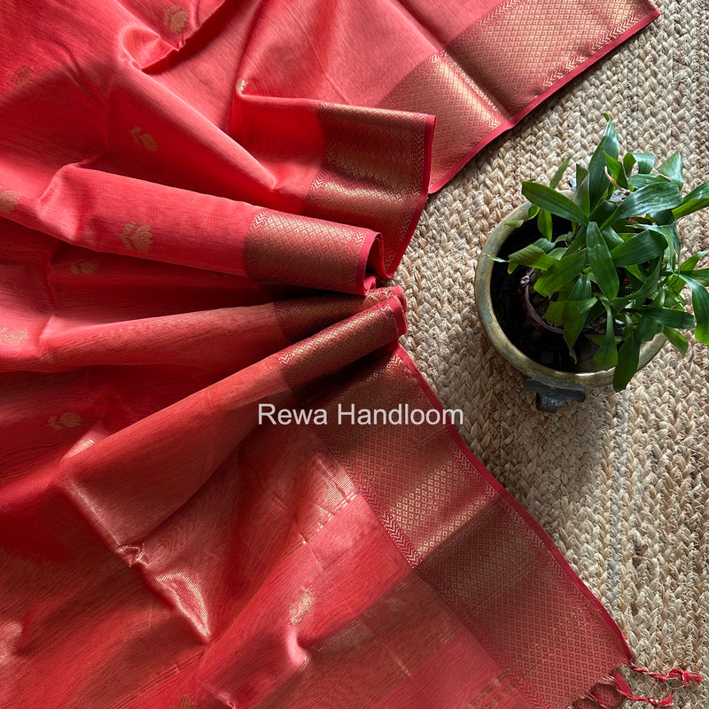 Maheshwari Peach Lotus Butta Saree LLBS052