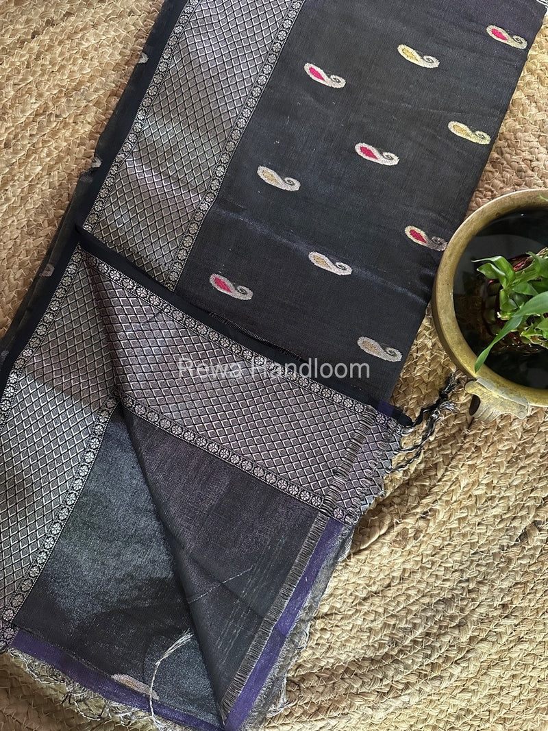 Maheshwari Black Silver Tissue Meena Butti Saree SMB0013