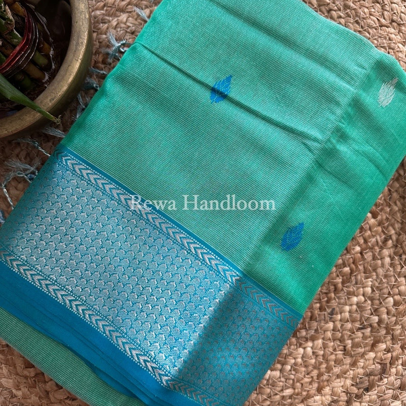 Maheshwari Aqua Green Tissue Saree TBS030