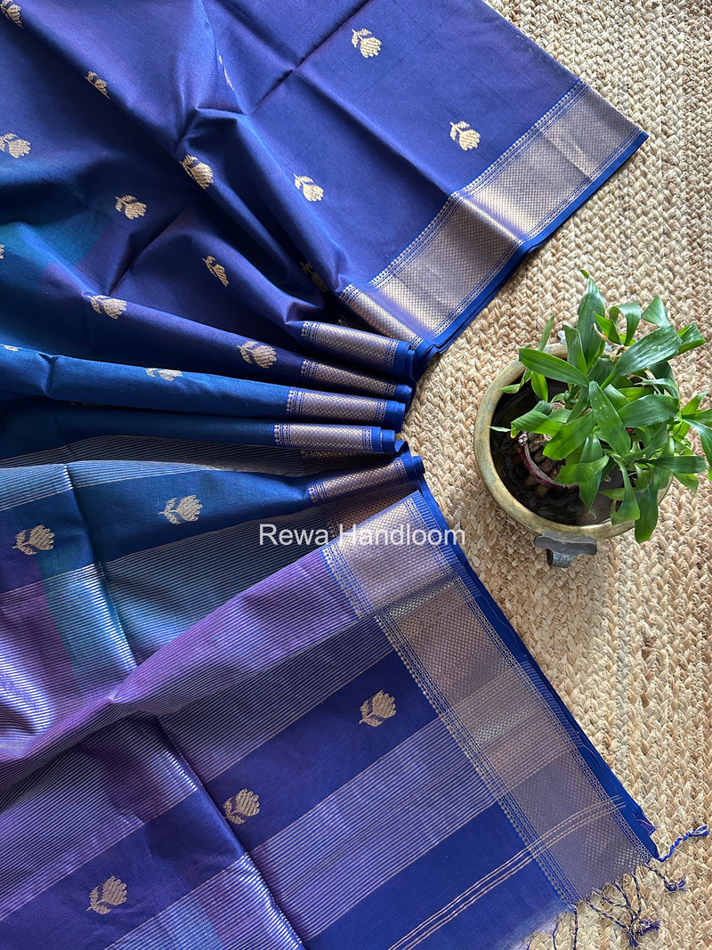Maheshwari Royal Blue Lotus Shaded Butta Saree SLB020