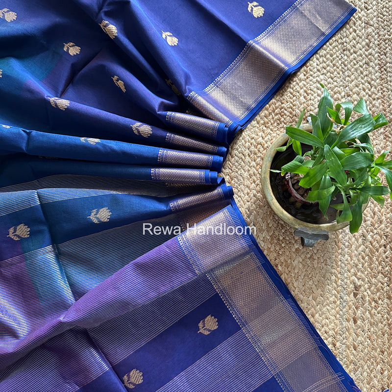 Maheshwari Royal Blue Lotus Shaded Butta Saree SLB020