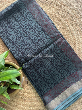 Maheshwari Chutney Green Bagh Print Small Border Saree MTBS026