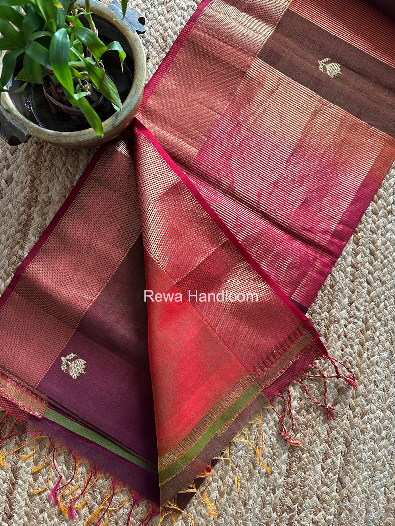 Maheshwari Wine Lotus Shaded Butta Saree SLB013
