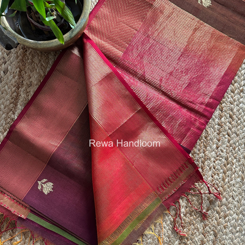 Maheshwari Wine Lotus Shaded Butta Saree SLB013
