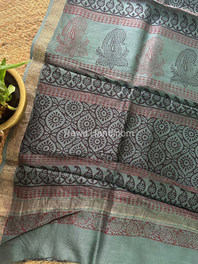 Maheshwari Chutney Green Bagh Print Small Border Saree MTBS026