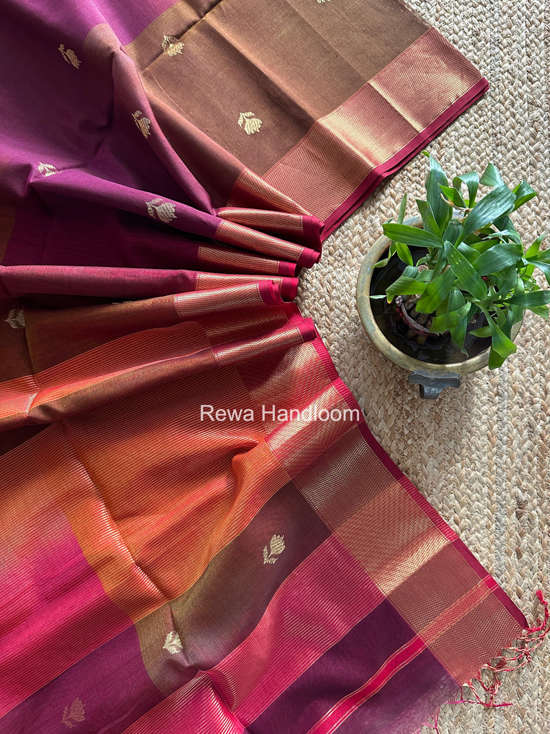 Maheshwari Wine Lotus Shaded Butta Saree SLB013