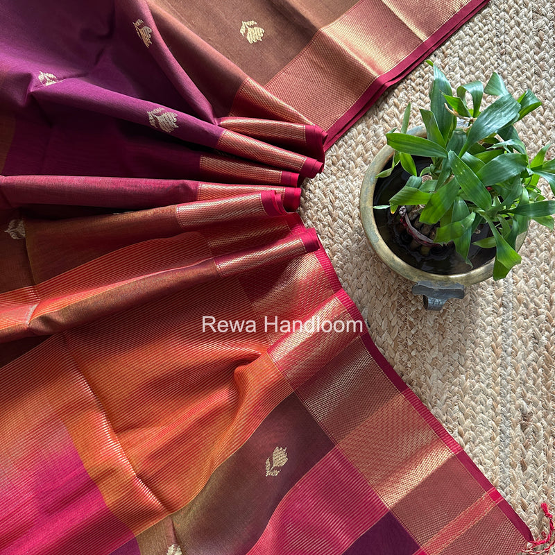 Maheshwari Wine Lotus Shaded Butta Saree SLB013