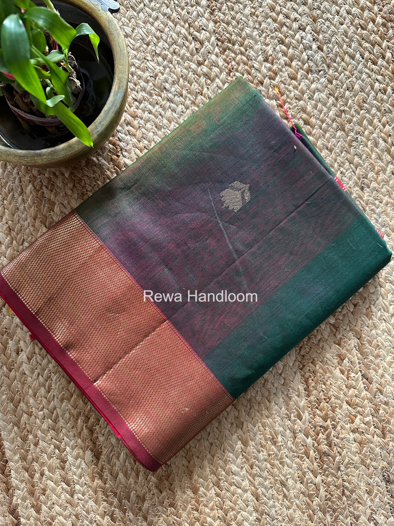 Maheshwari Bottle Green Lotus Shaded Butta Saree SLB016