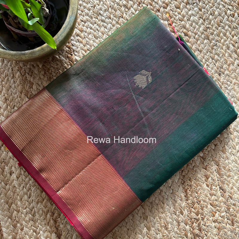 Maheshwari Bottle Green Lotus Shaded Butta Saree SLB016