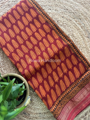 Maheshwari Dark Rust Bagh Print Small Border Saree MTBS027