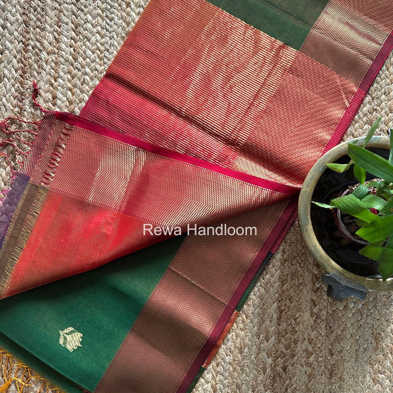 Maheshwari Bottle Green Lotus Shaded Butta Saree SLB016