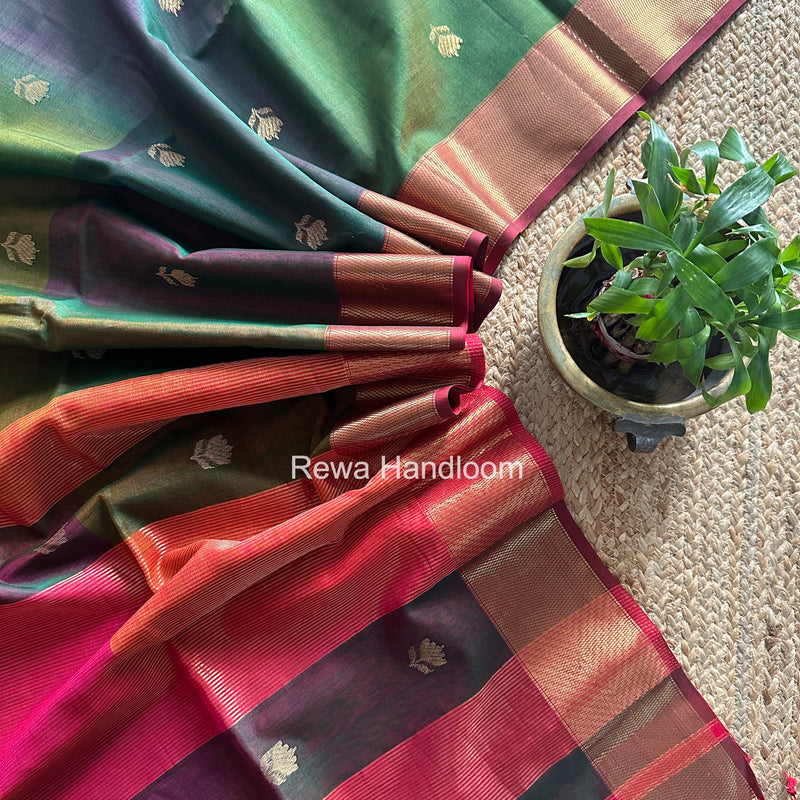 Maheshwari Bottle Green Lotus Shaded Butta Saree SLB016