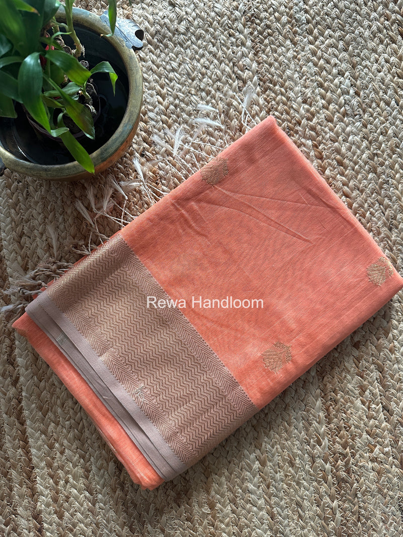 Maheshwari Peach Lotus Butta Saree LLBS043