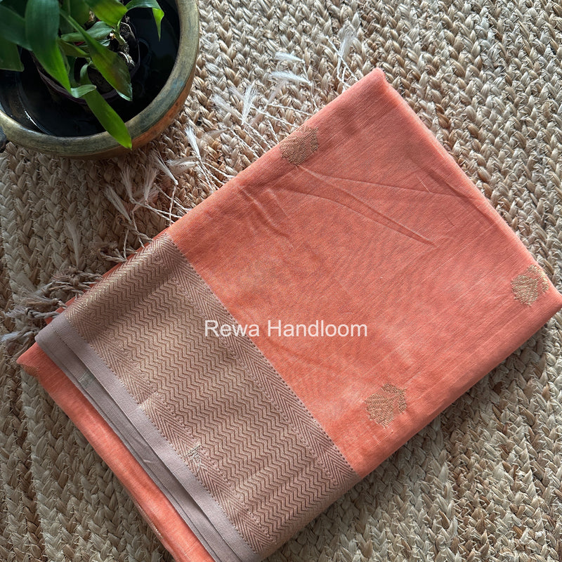 Maheshwari Peach Lotus Butta Saree LLBS043