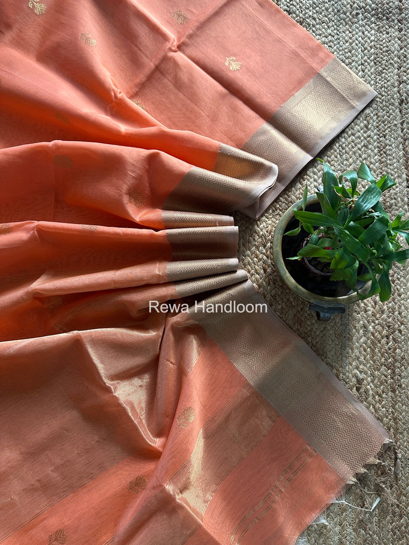 Maheshwari Peach Lotus Butta Saree LLBS043