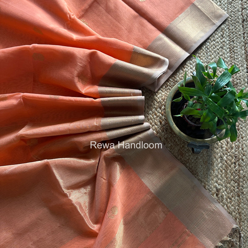 Maheshwari Peach Lotus Butta Saree LLBS043