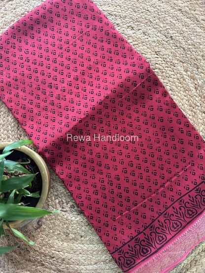Maheshwari Pink Bagh Print Small Border Saree MTBS025