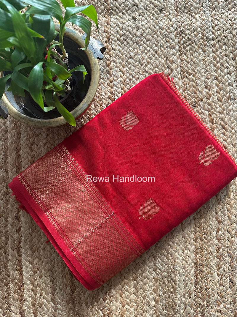 Maheshwari Red Lotus Butta Saree LLBS047