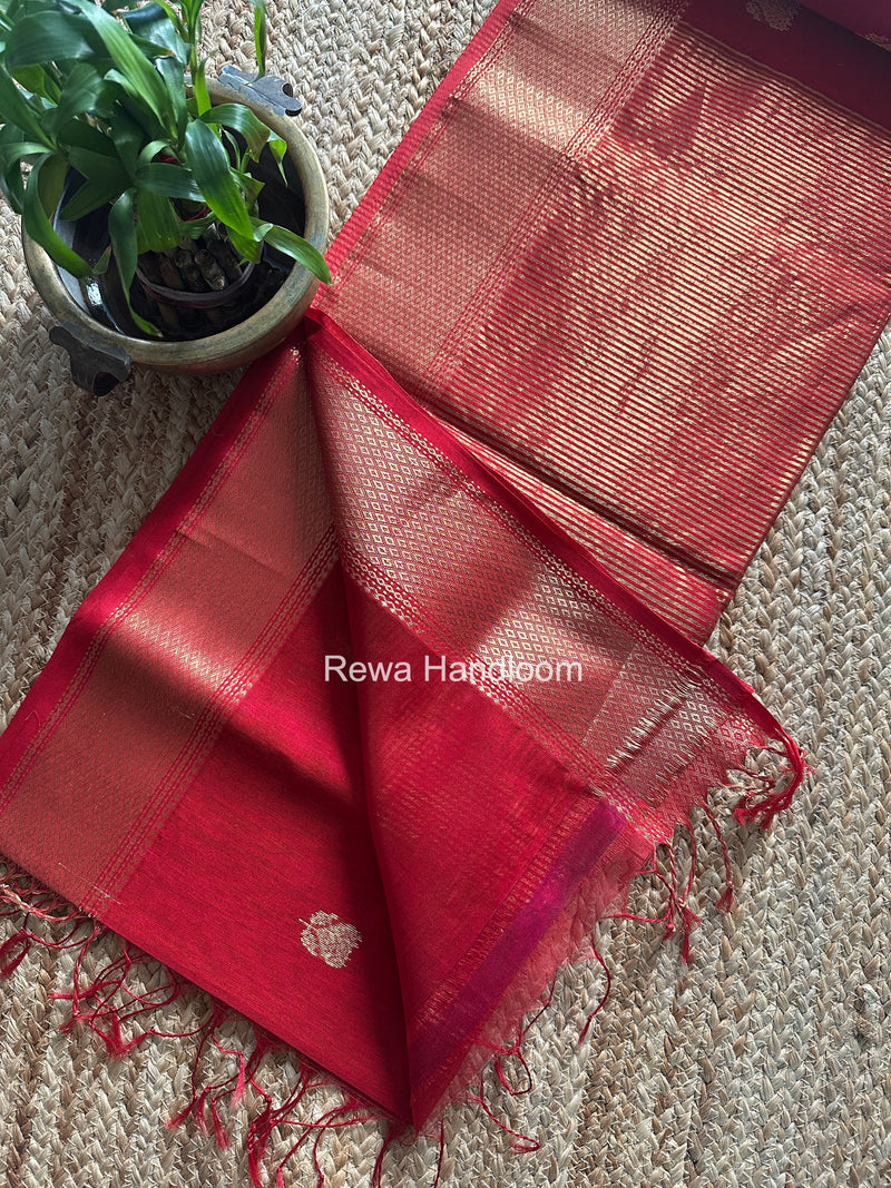 Maheshwari Red Lotus Butta Saree LLBS047