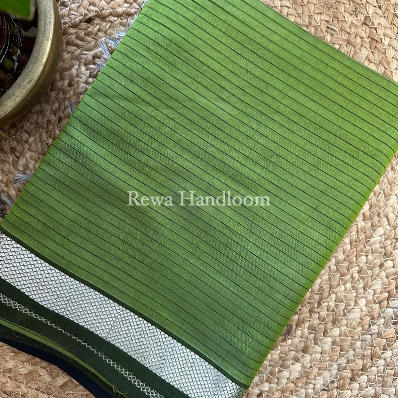 Maheshwari Mehndi Green Silver Zari border Saree SGB25