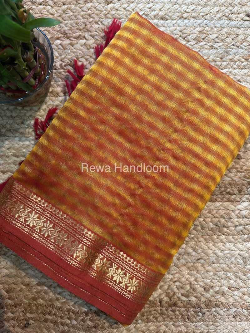 Maheshwari Golden Yellow Garbha Reshami Silk Saree GS211