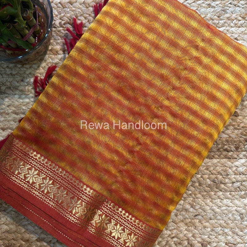 Maheshwari Golden Yellow Garbha Reshami Silk Saree GS211