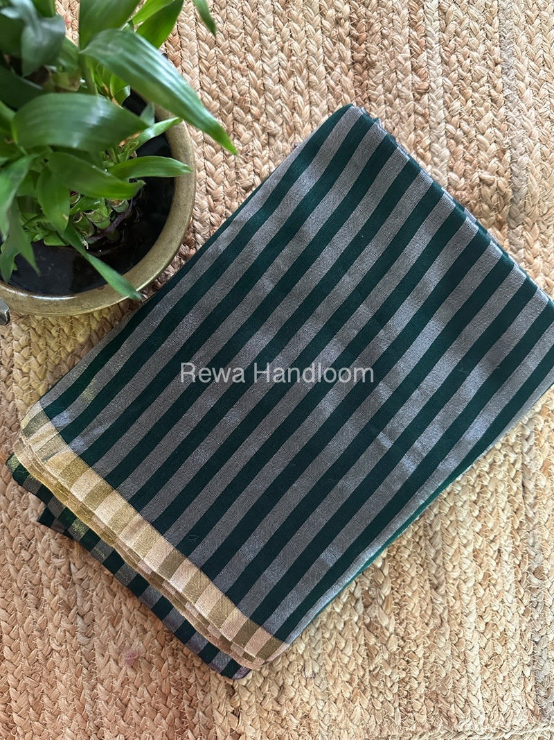 Exclusive Maheshwari Bottle Green Four Paddle Weaving Saree FPS01