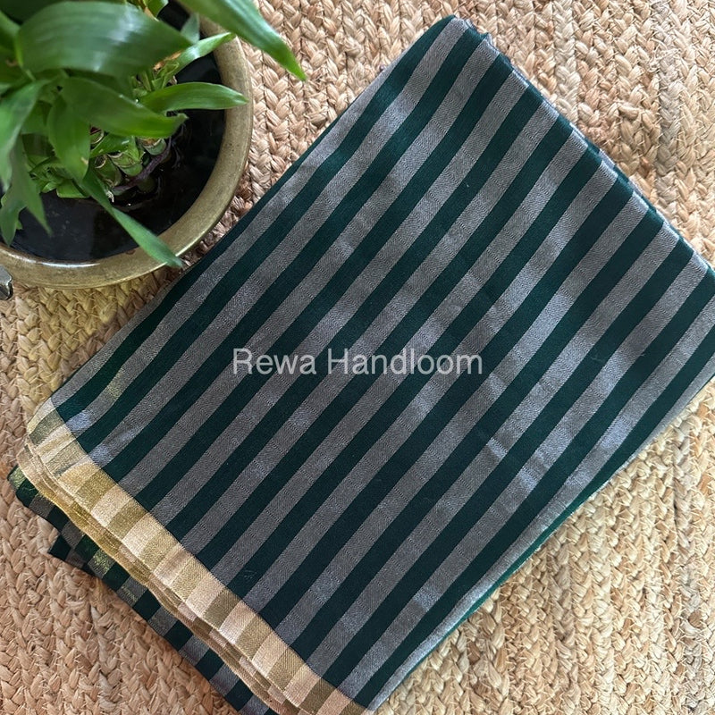 Exclusive Maheshwari Bottle Green Four Paddle Weaving Saree FPS01