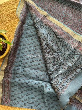 Maheshwari Grey Bagh Print Small Border Saree MTBS024