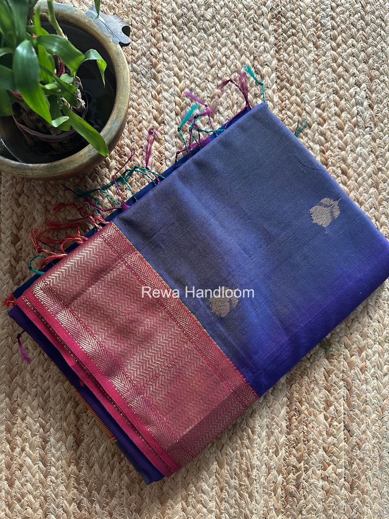 Maheshwari Navy Blue Lotus Shaded Butta Saree SLB021