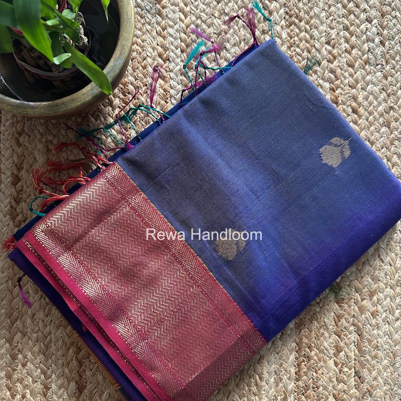 Maheshwari Navy Blue Lotus Shaded Butta Saree SLB021