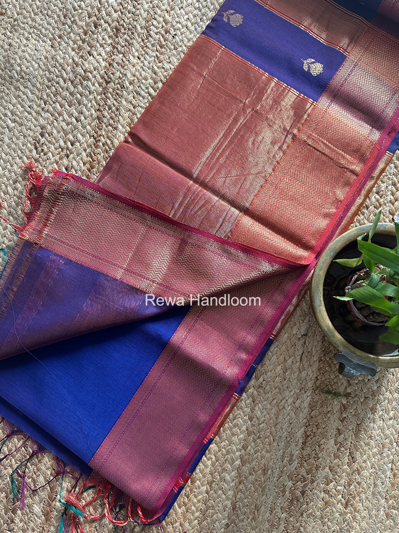 Maheshwari Navy Blue Lotus Shaded Butta Saree SLB021