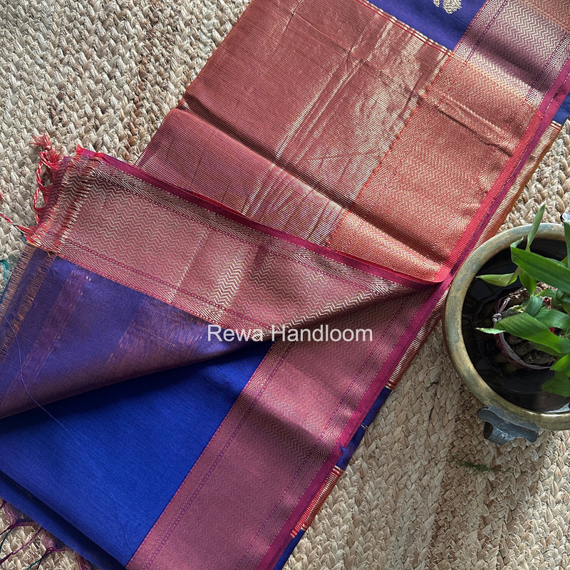Maheshwari Navy Blue Lotus Shaded Butta Saree SLB021