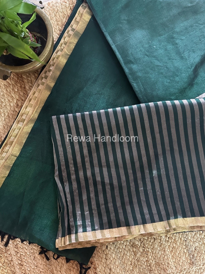 Exclusive Maheshwari Bottle Green Four Paddle Weaving Saree FPS01