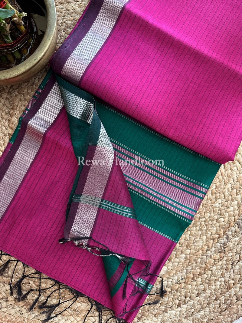 Maheshwari Silver Zari border Saree