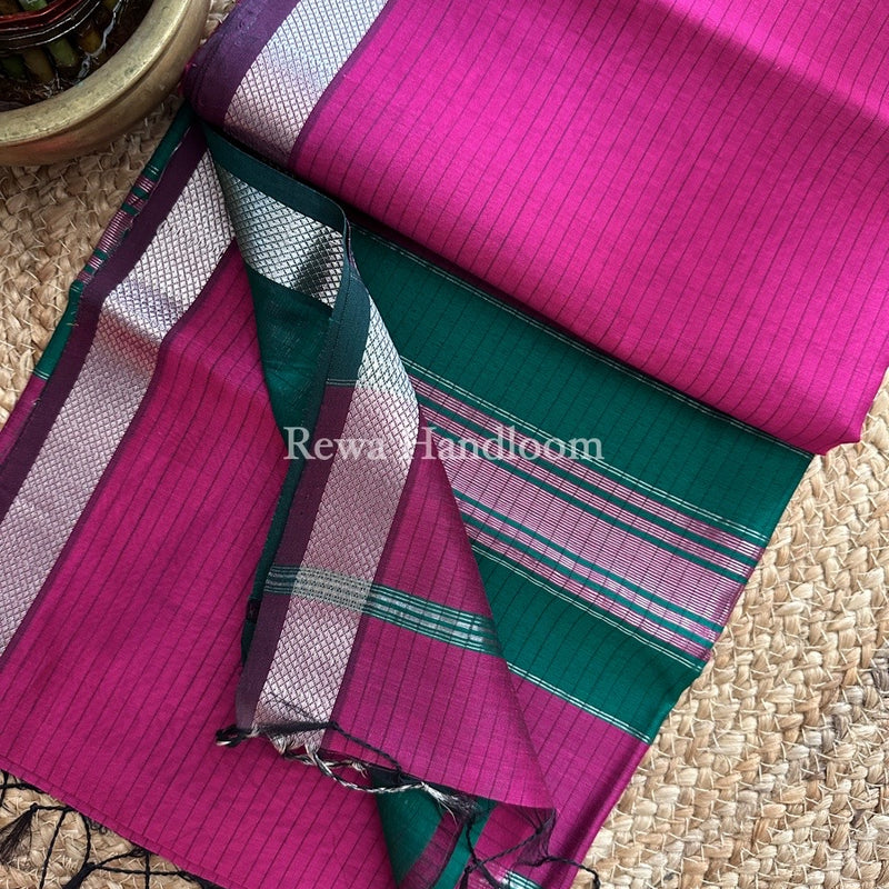 Maheshwari Silver Zari border Saree