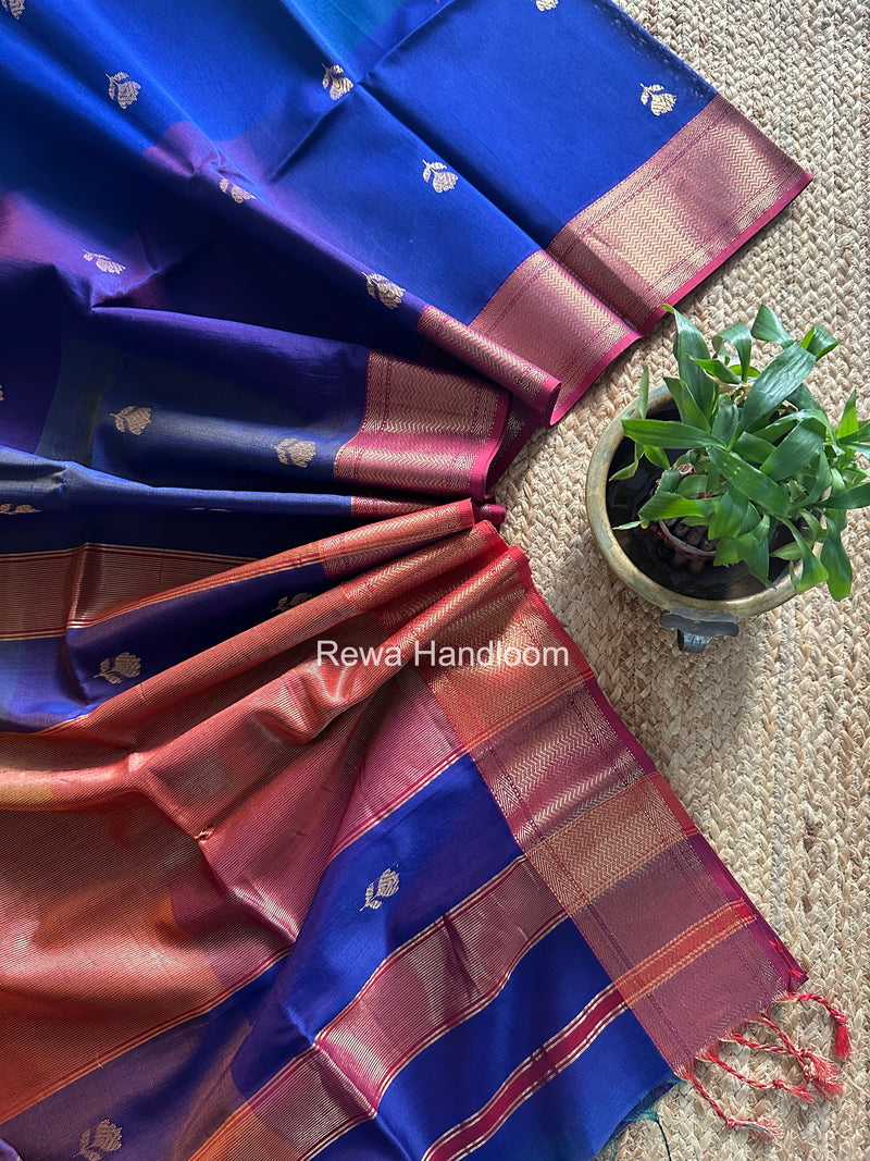 Maheshwari Navy Blue Lotus Shaded Butta Saree SLB021