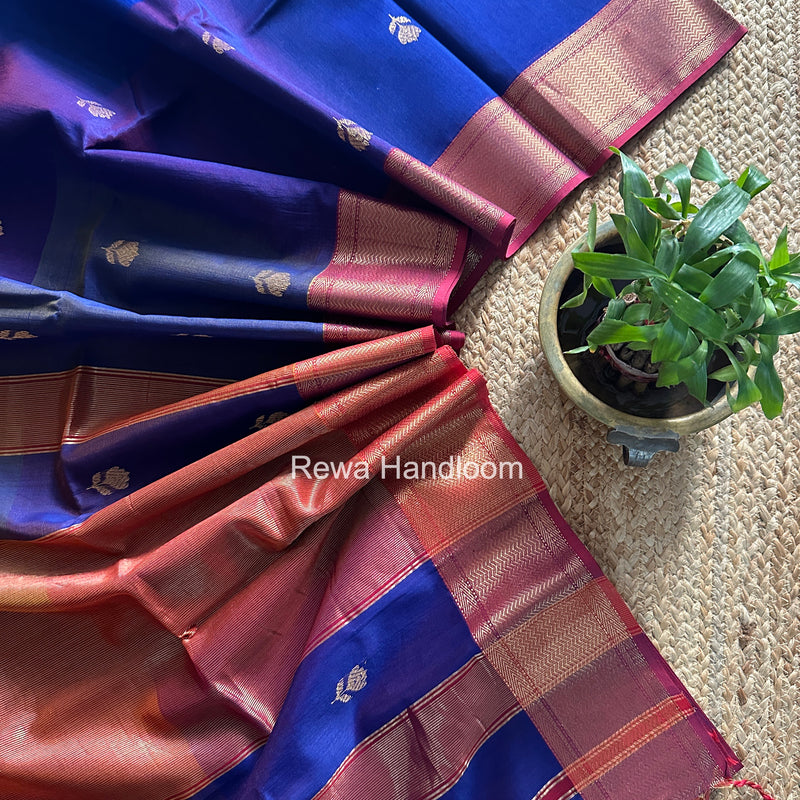 Maheshwari Navy Blue Lotus Shaded Butta Saree SLB021