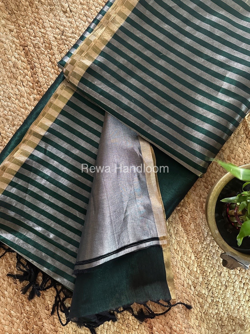 Exclusive Maheshwari Bottle Green Four Paddle Weaving Saree FPS01