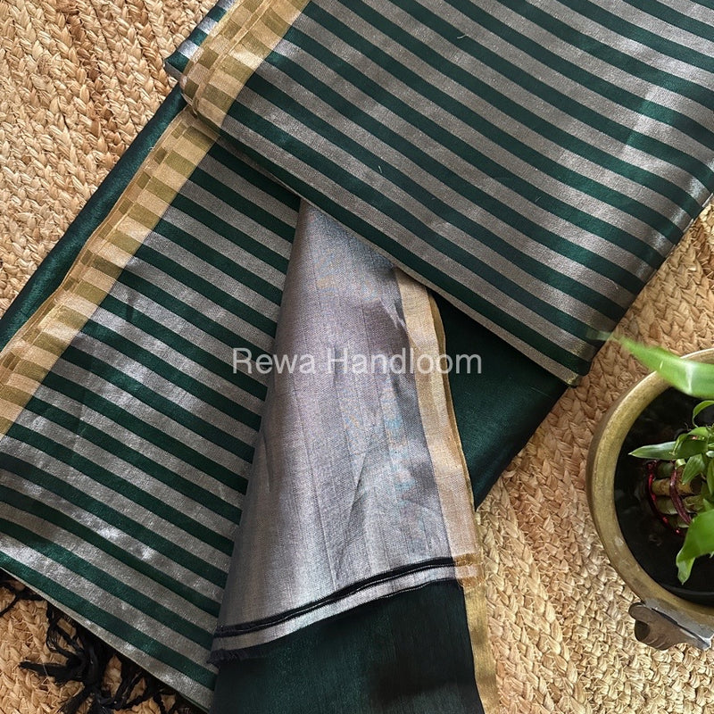 Exclusive Maheshwari Bottle Green Four Paddle Weaving Saree FPS01