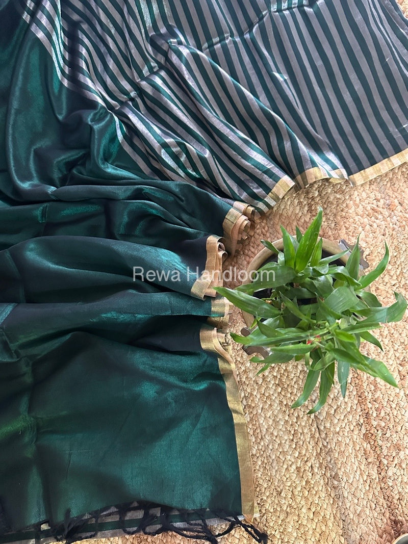 Exclusive Maheshwari Bottle Green Four Paddle Weaving Saree FPS01